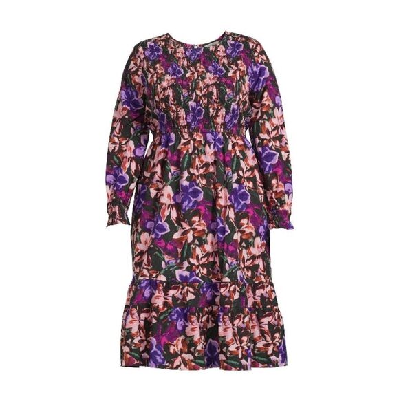 Women's Plus Size Tiered Peasant Floral Lightweight Comfy Midi Dress Size 2X - Picture 2 of 9